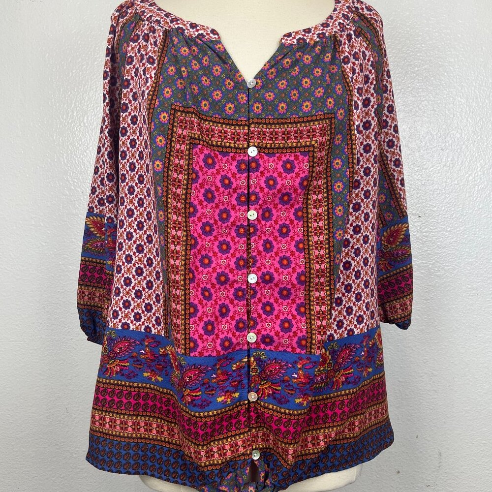 Anthropologie fig & flowers bohemian floral shirt/tunic tie at waist Size 2X